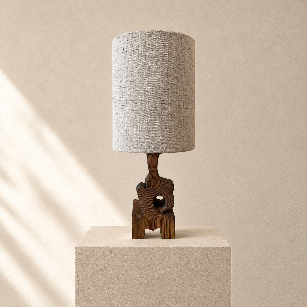 Small Wooden Table Lamp, Shou Sugi, Barn Wood Charring Technique France, c.1970's