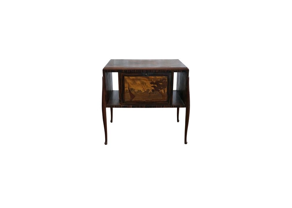 1940's French Veneered Macassar Dressing Table with Drop Down Door, 29 1/2" x 20 1/2" x 29 1/2"