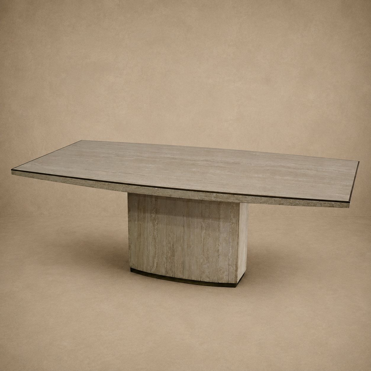 Willy Rizzo Travertine Dining Table with Brass Edge, 1970's