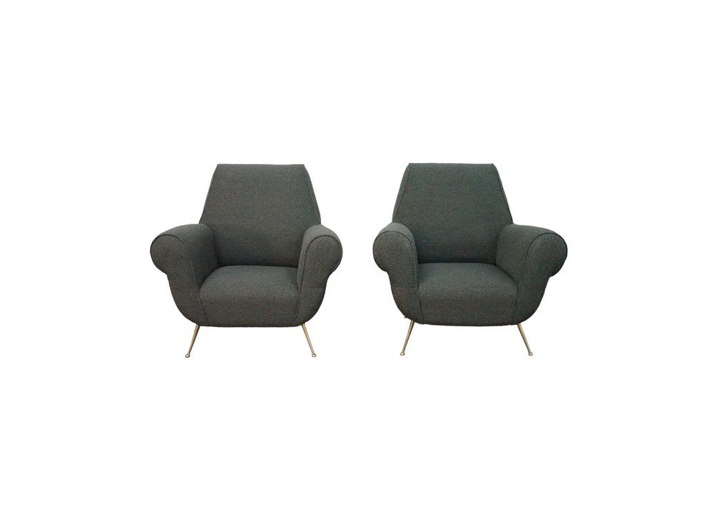 Newly-Upholstered Armchair with Brass Feet in the Style of Gio Ponti