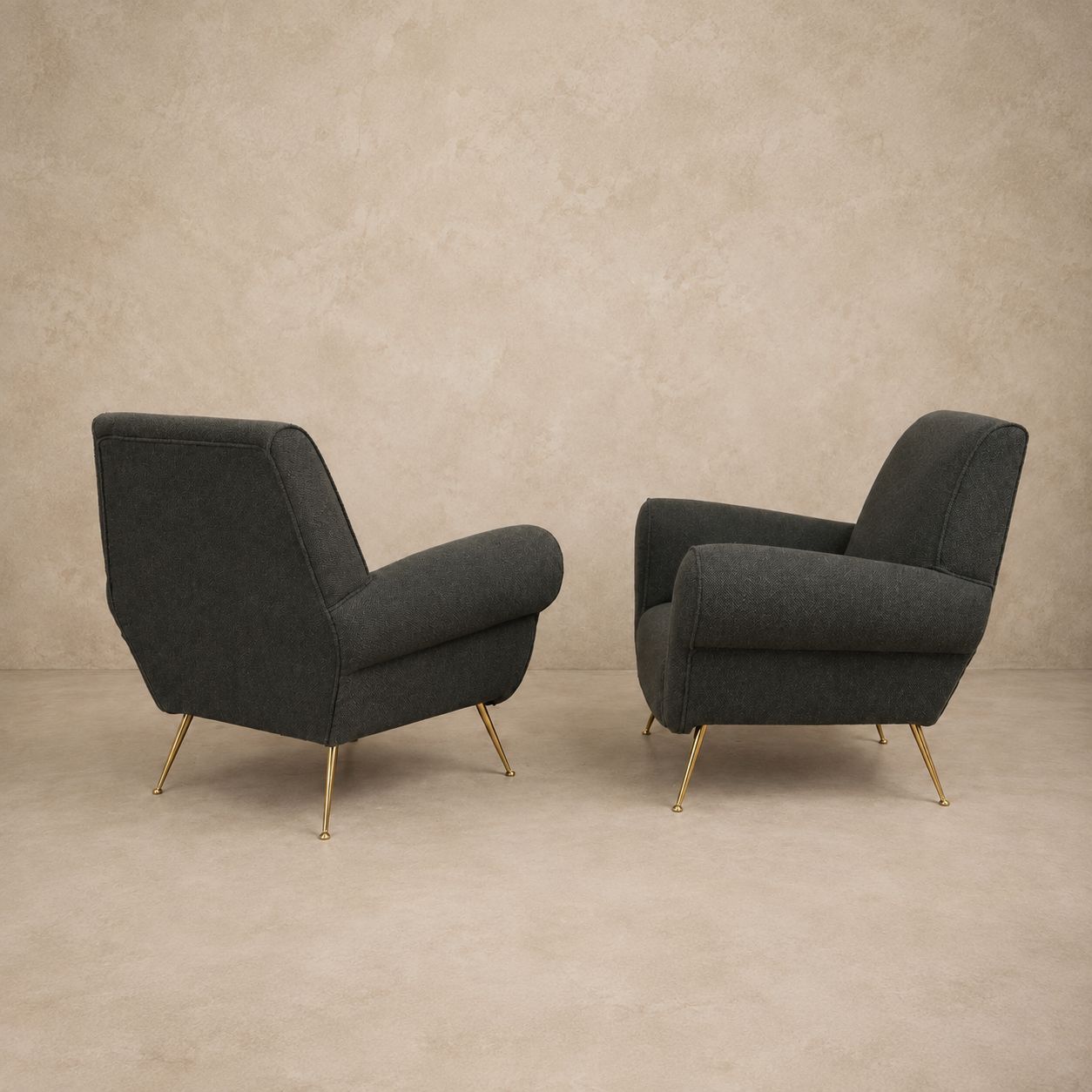 Pair of Newly-Upholstered Armchairs with Brass Feet in the Style of Gio Ponti