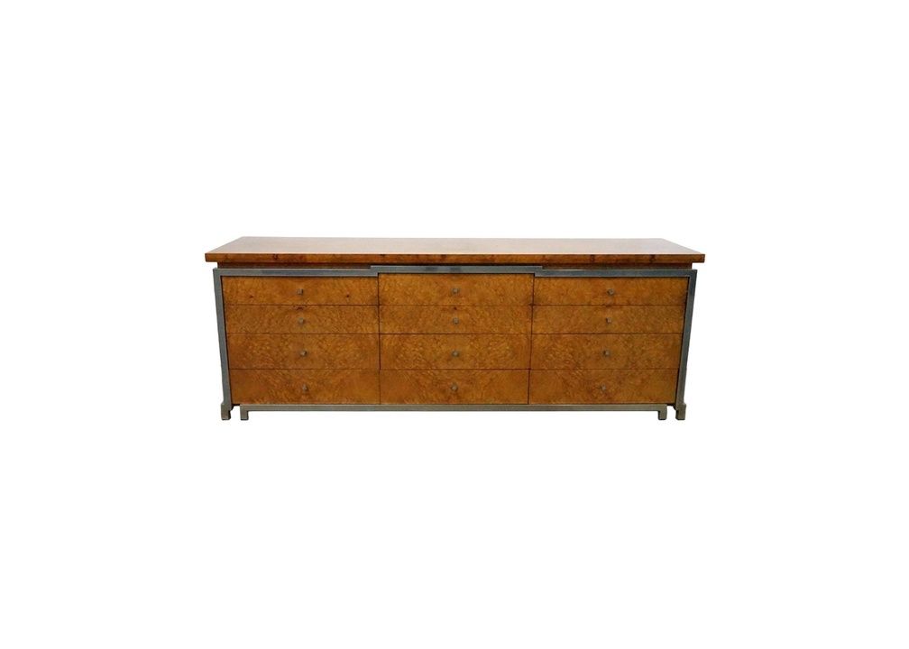 Burlwood &amp; Chrome Dresser by Alberto Smania for Smania Studio Interni, c.1968