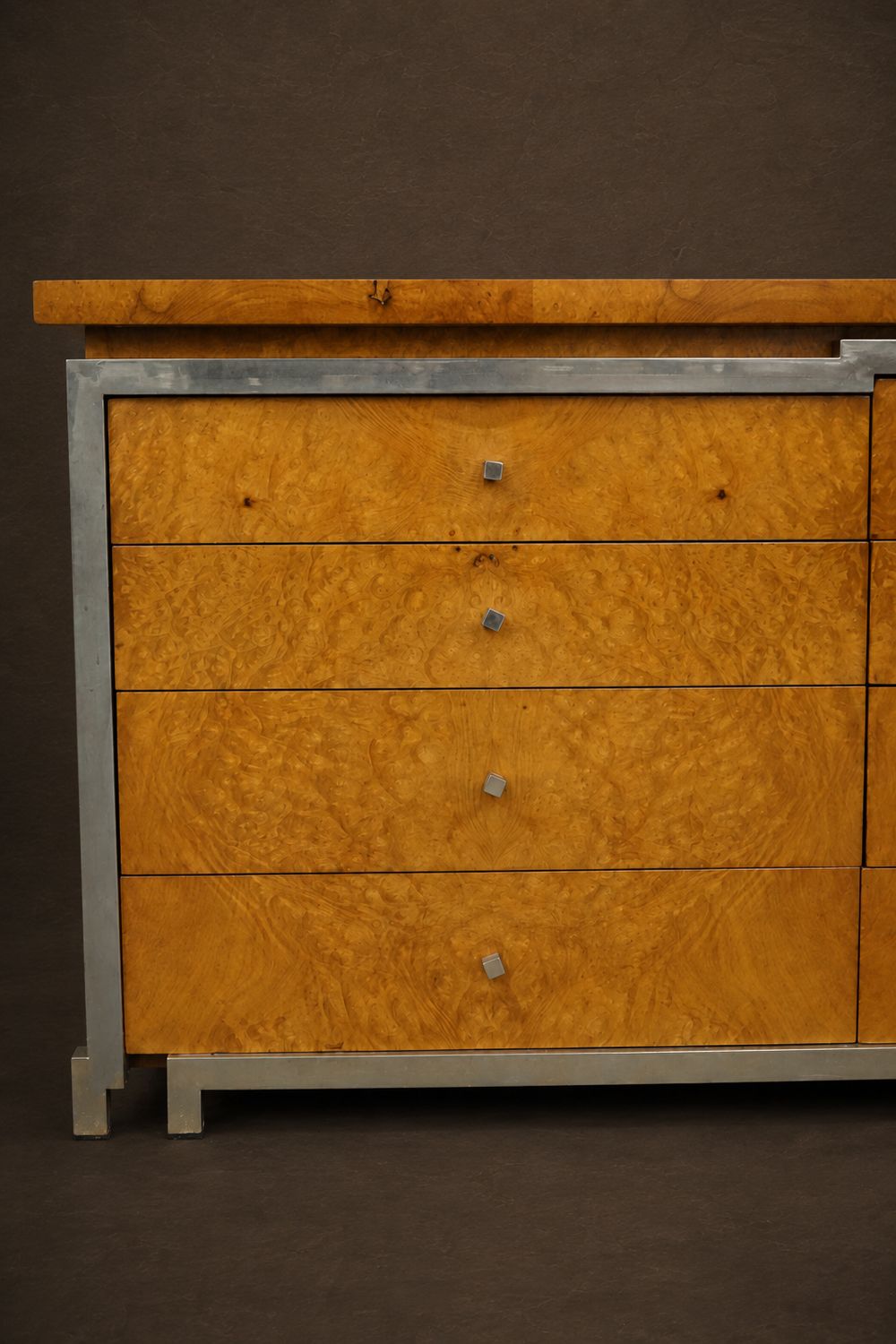 Burlwood &amp; Chrome Dresser by Alberto Smania for Smania Studio Interni, c.1968
