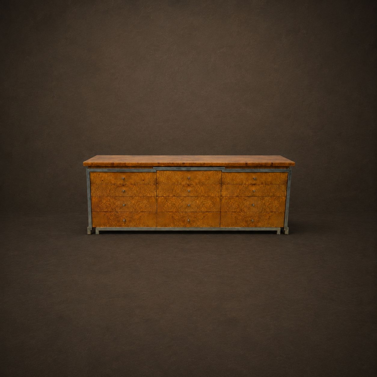 Burlwood &amp; Chrome Dresser by Alberto Smania for Smania Studio Interni, c.1968