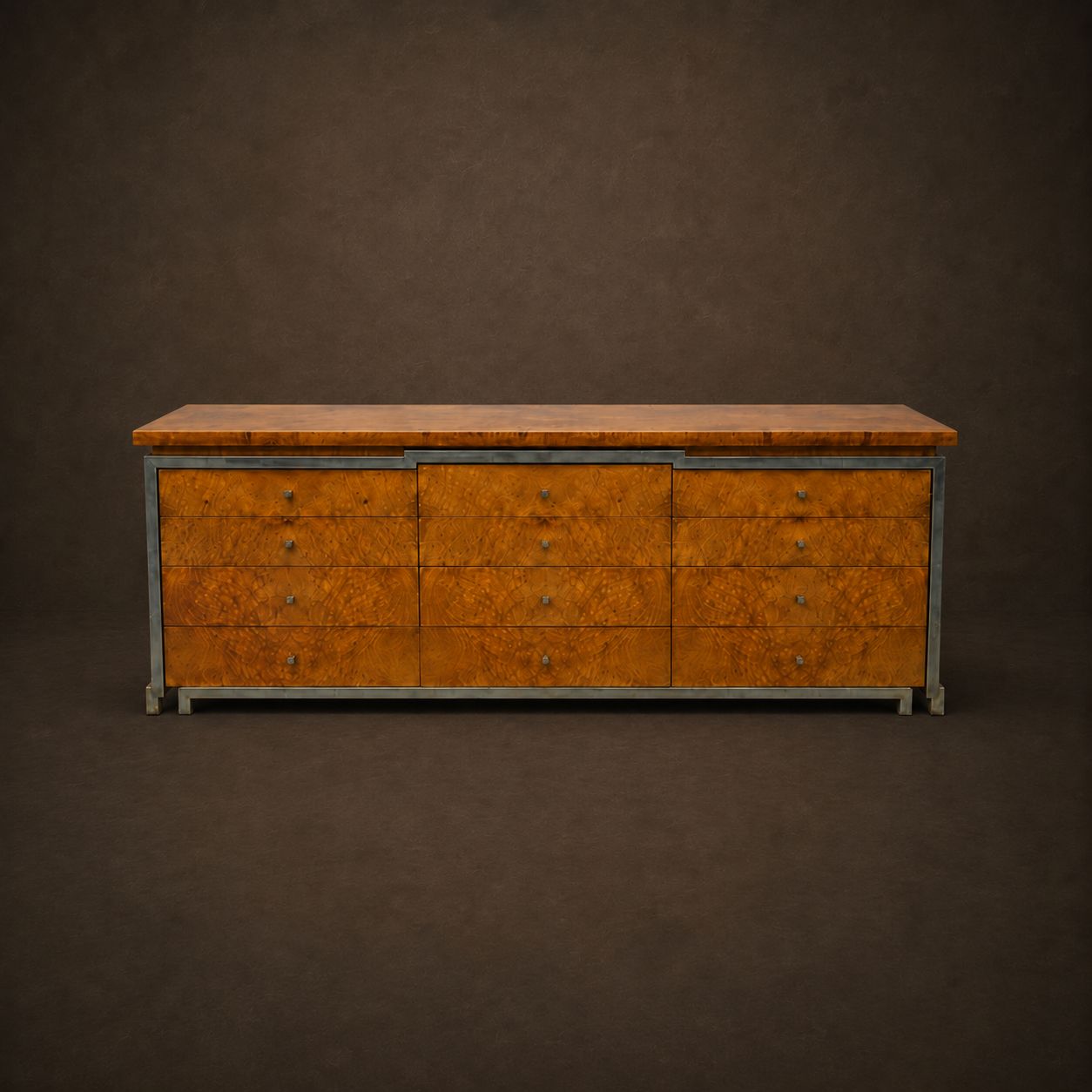 Burlwood &amp; Chrome Dresser by Alberto Smania for Smania Studio Interni, c.1968