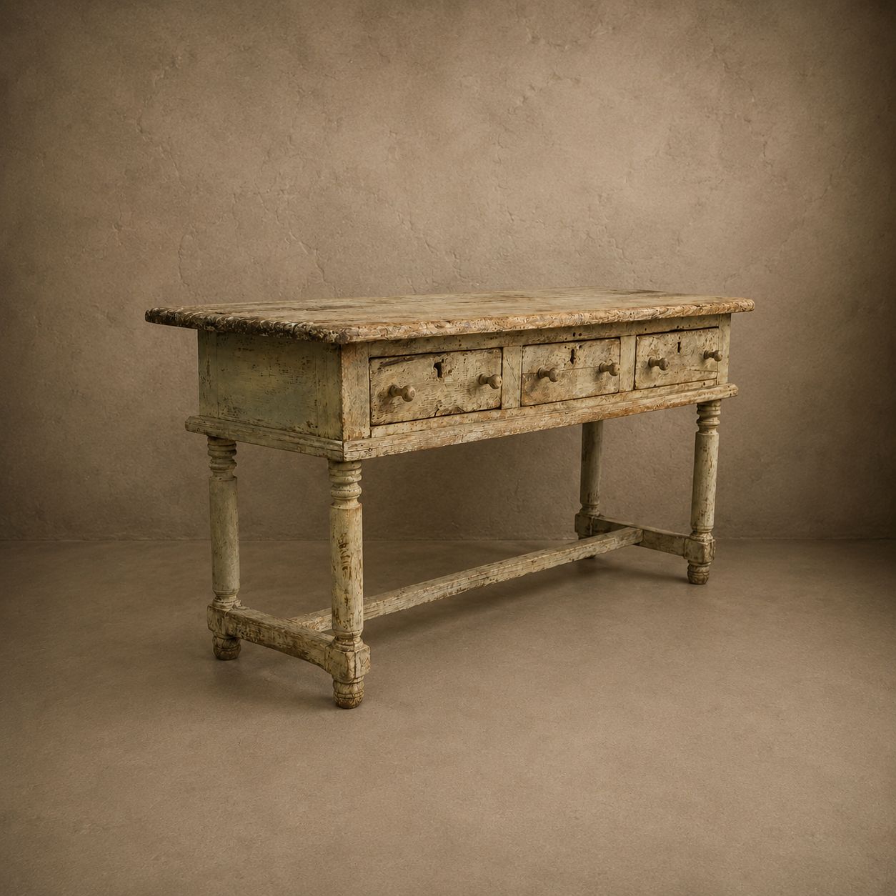 18th Century French Painted Oak Console with Drawers