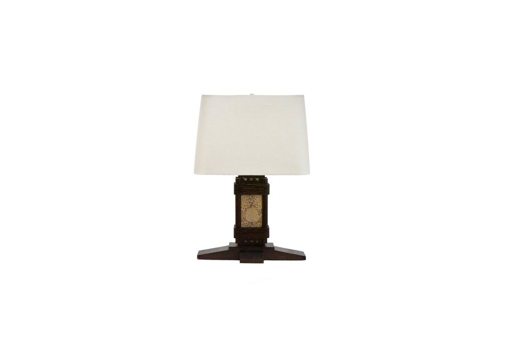 Oak Table Lamp with Snakeskin &amp; Brass Nail Detail, 1950's, France
