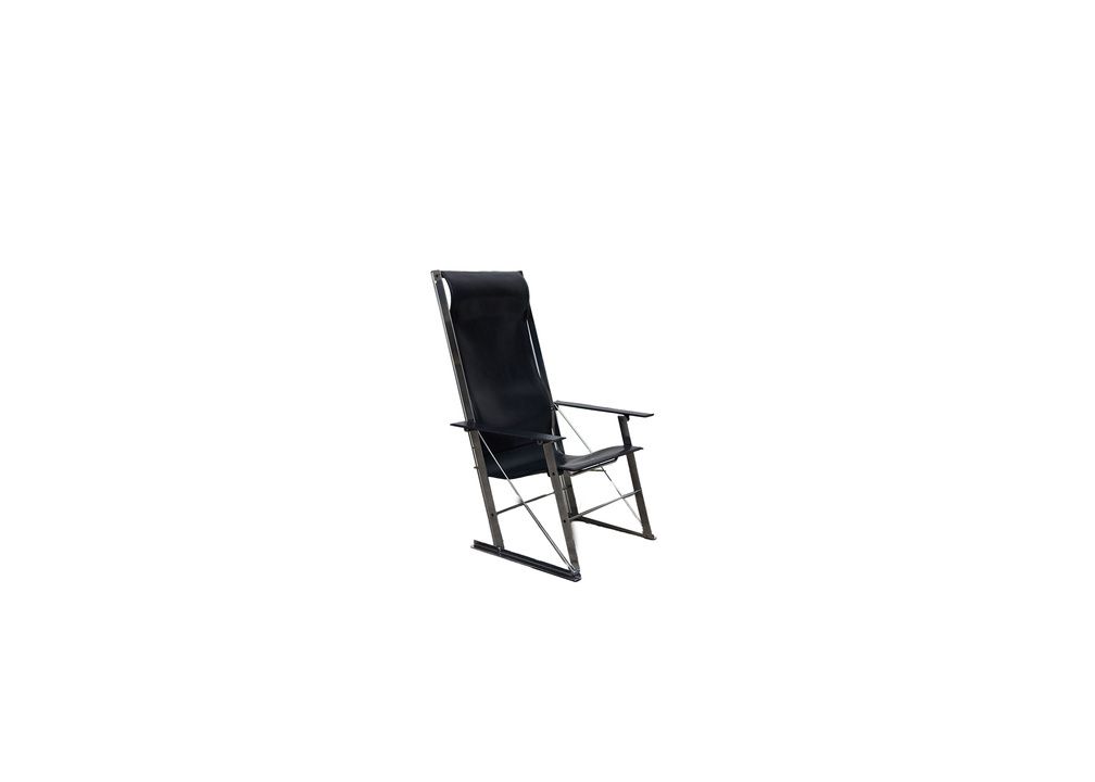 High Back Molded Black Leather Folding Chair with Chrome Frame, c.1970's