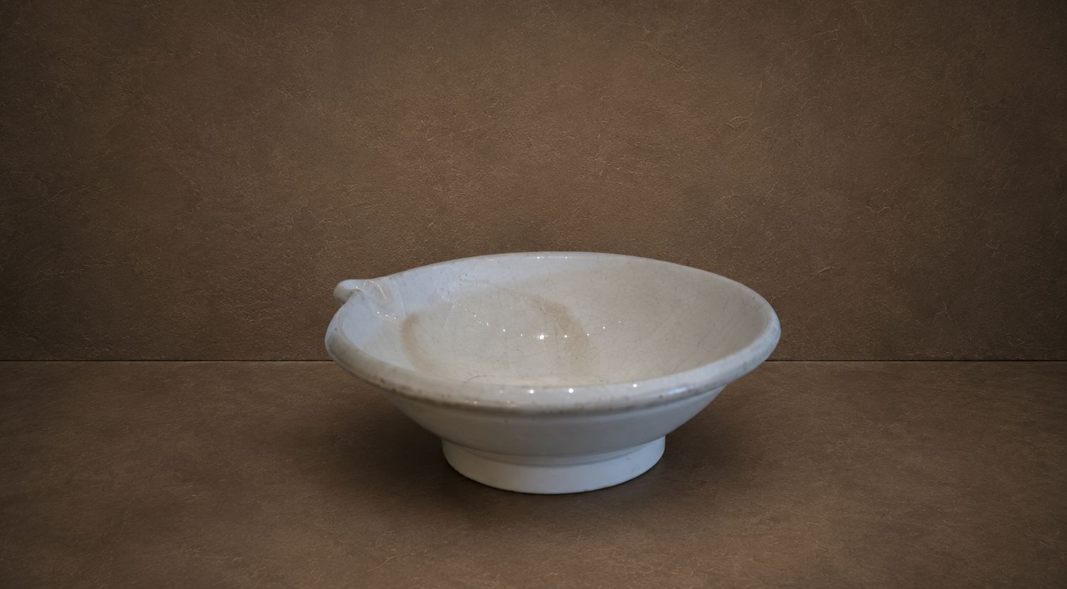 Antique French White Ceramic Dairy Bowl, France, 19th Century