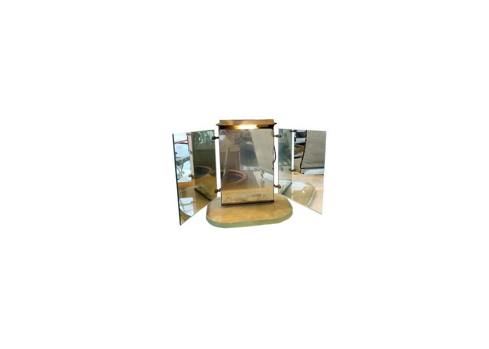 Triptych Tabletop Mirror with Integrated Lighting with St. Gobain Base, c.1940's