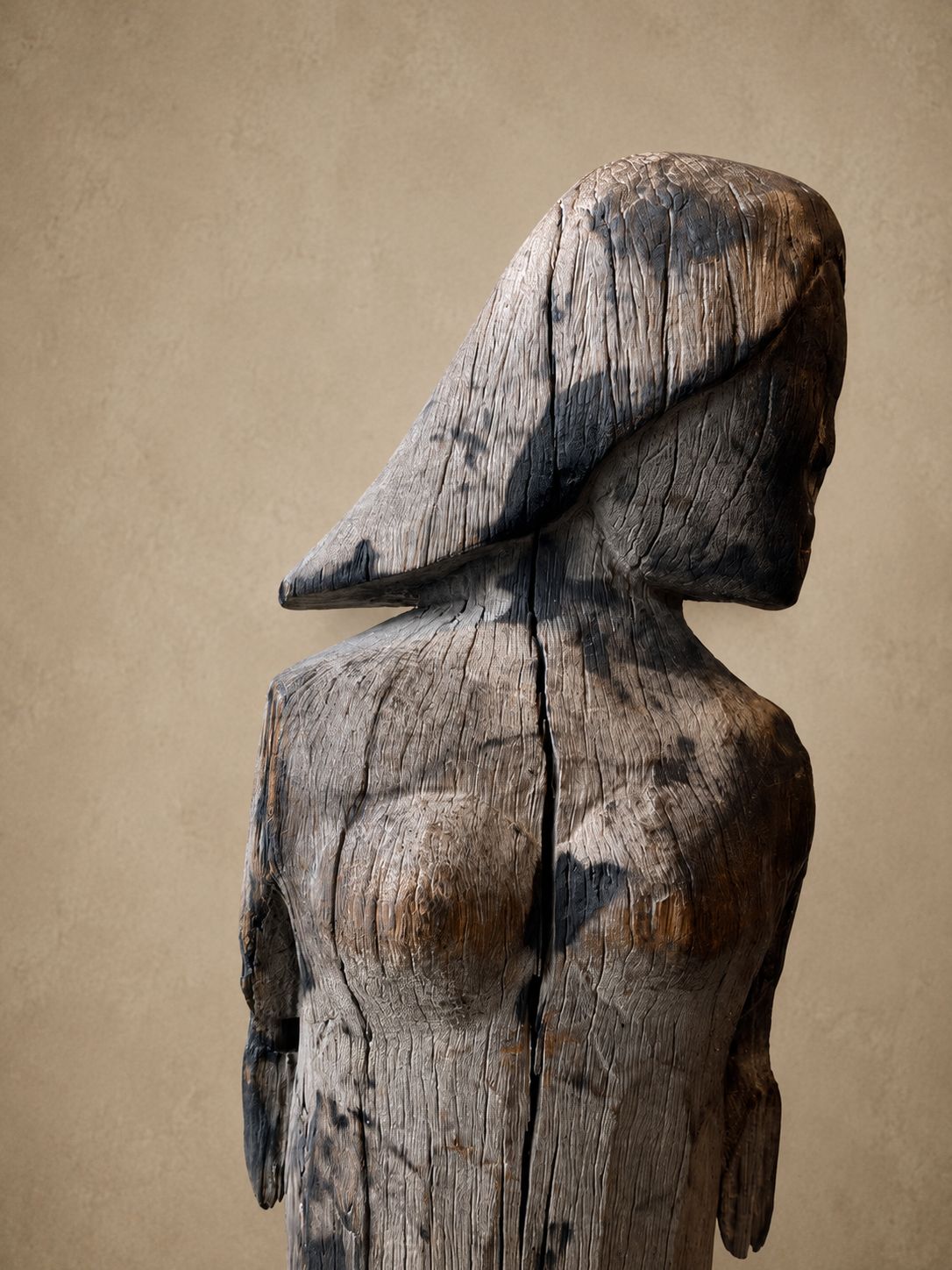 Antique Carved Wooden Figure Statue on Iron Base from Madagascar