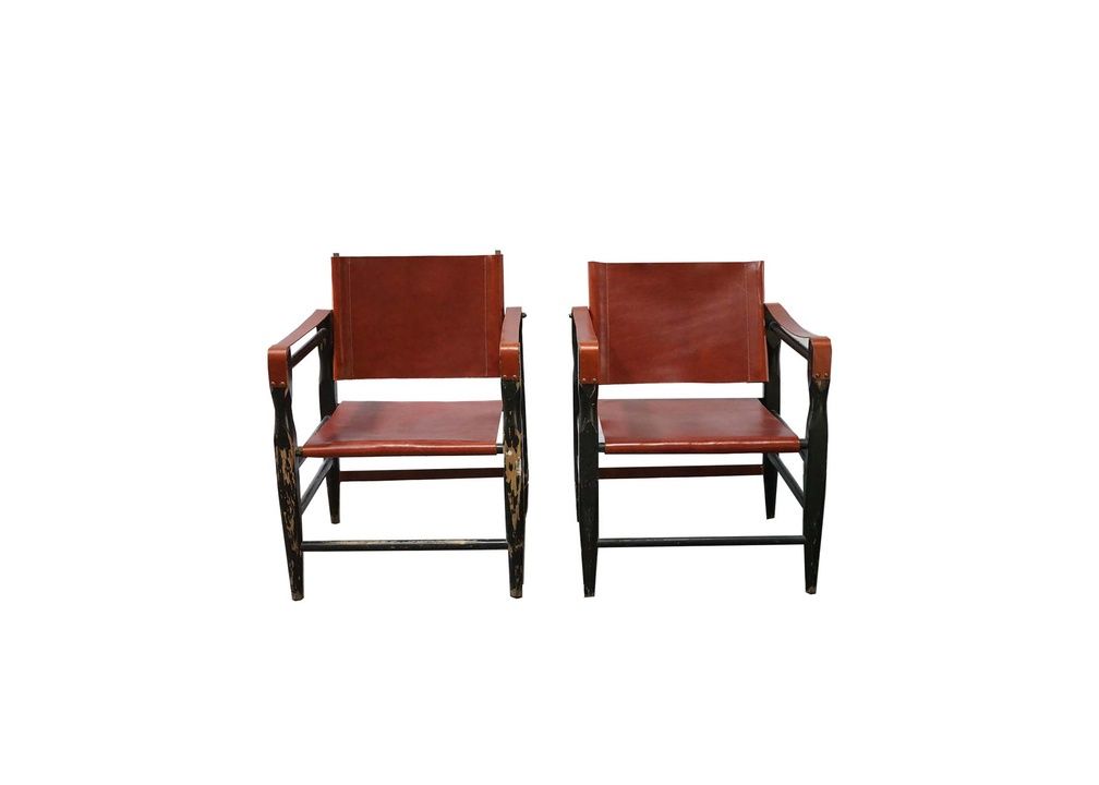 Vintage Red Leather Safari Chair, Italy