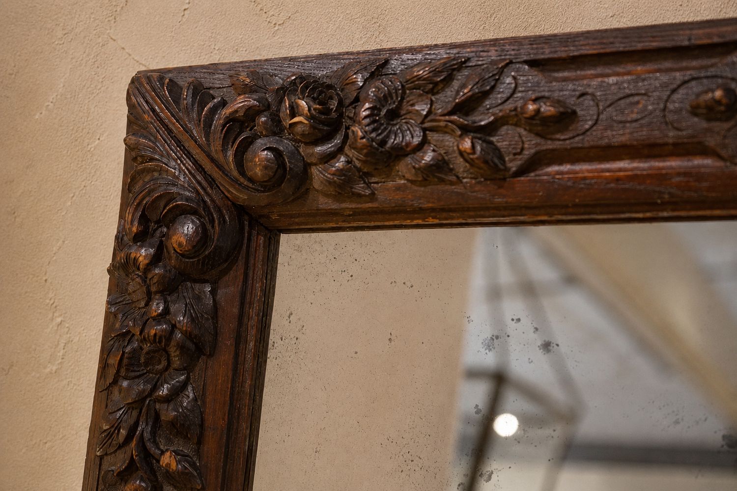 19th Century Carved Wooden Frame with New Antiqued Glass Mirror, France