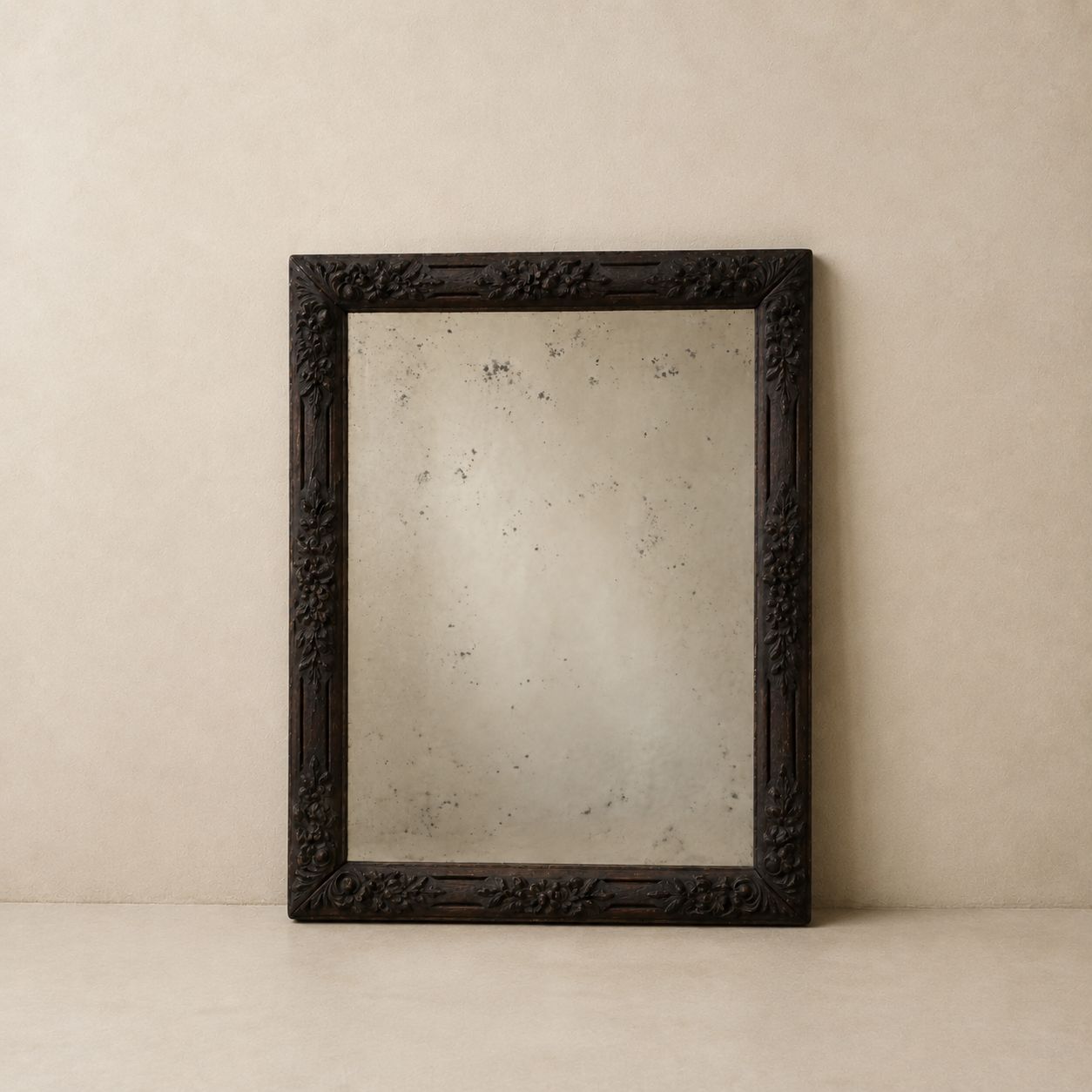 19th Century Carved Wooden Frame with New Antiqued Glass Mirror, France