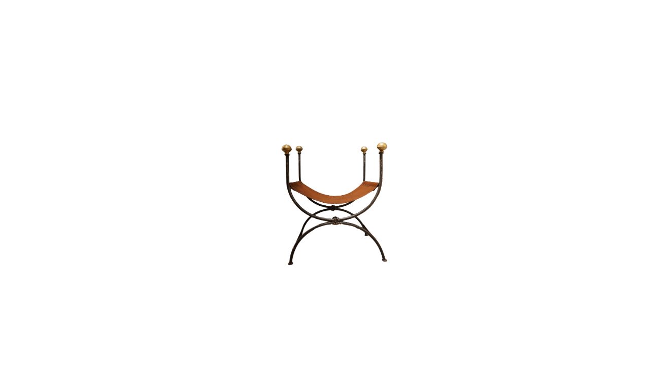 Wrought Iron and Brass Savonarola Leather Sling Stool with New Leather