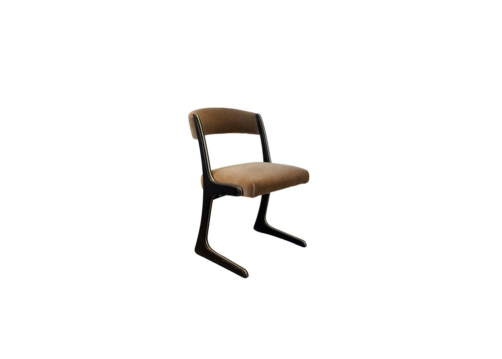 Baumann “Kangaroo”, Mid Century Dining Chair with Inlaid Stainless Steel and Black Lacquered Frame, Italian 1960's