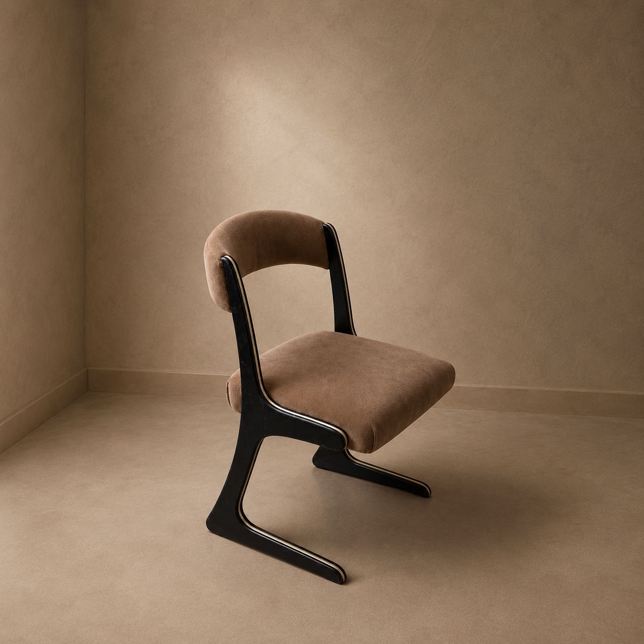 Baumann “Kangaroo”, Mid Century Dining Chair with Inlaid Stainless Steel and Black Lacquered Frame, Italian 1960's