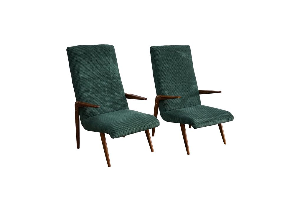 Wood Framed Armchair with Green Upholstery