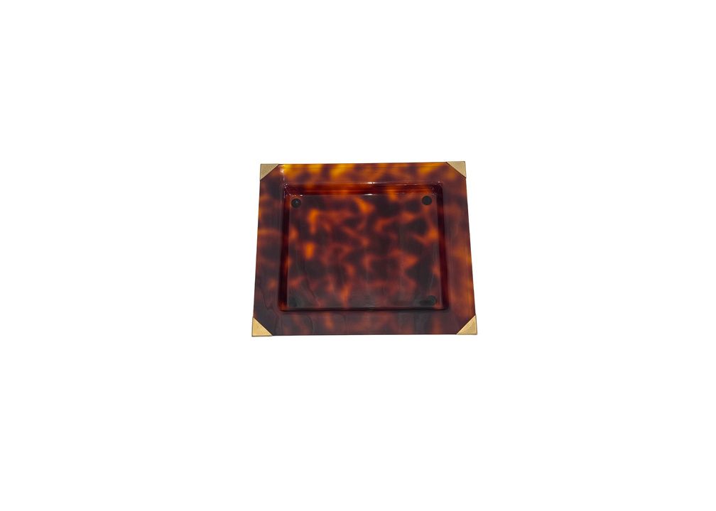 French Faux Tortoise Lucite Tray With Brass Corner Detail