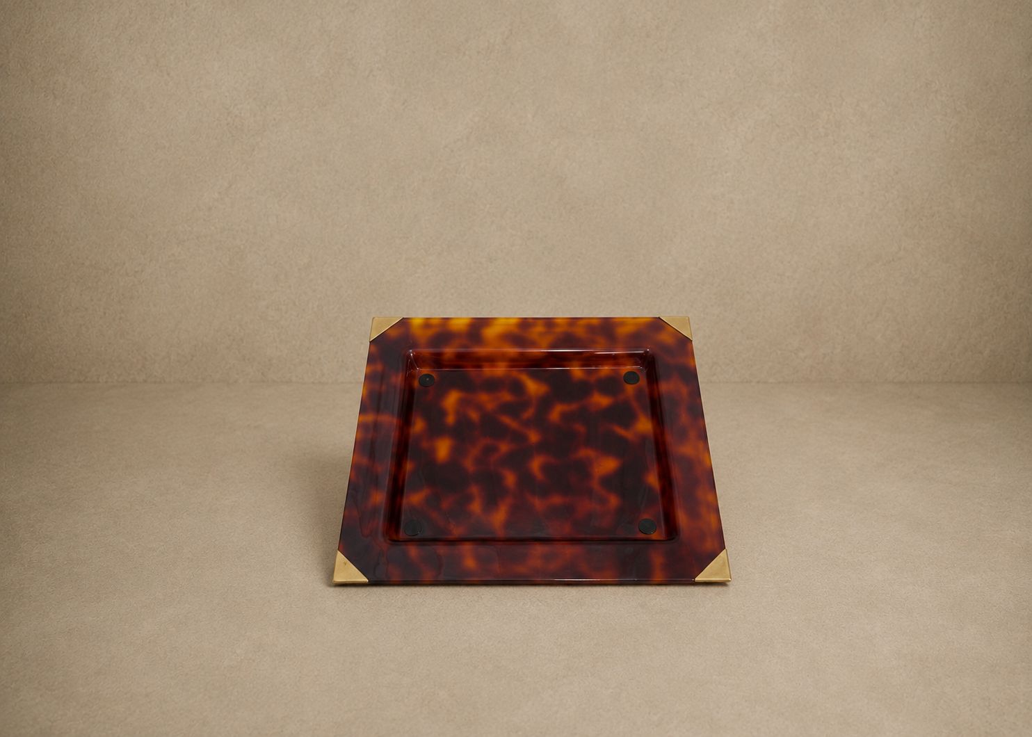 French Faux Tortoise Lucite Tray With Brass Corner Detail