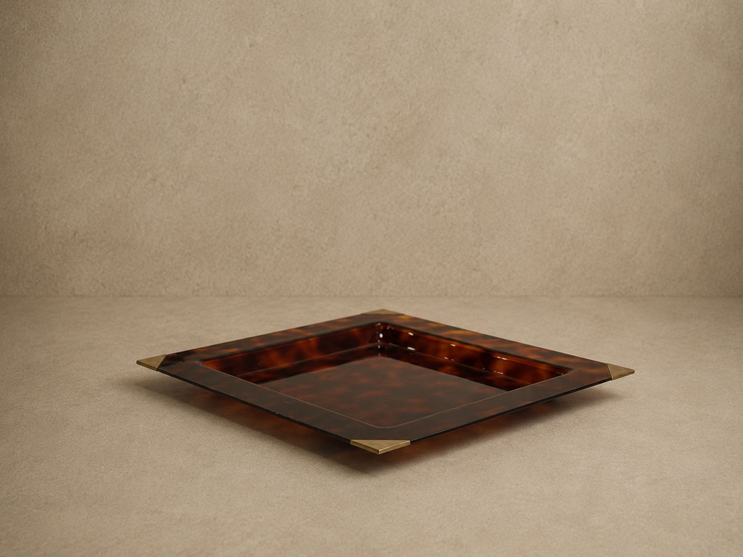 French Faux Tortoise Lucite Tray With Brass Corner Detail