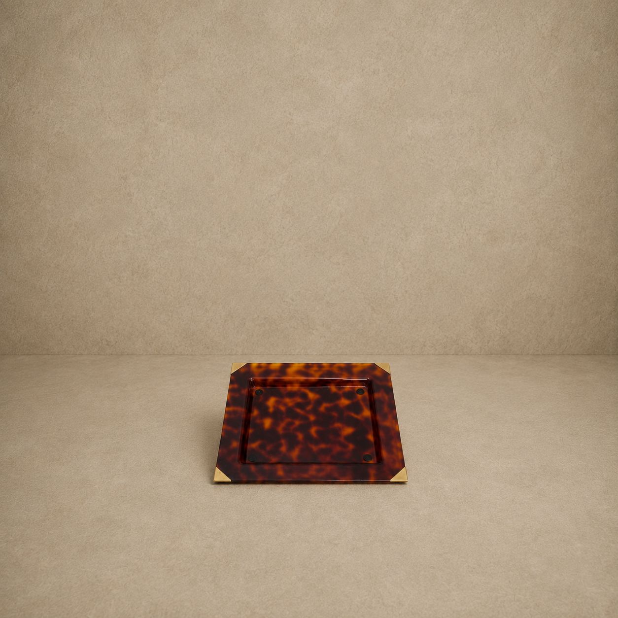 French Faux Tortoise Lucite Tray With Brass Corner Detail