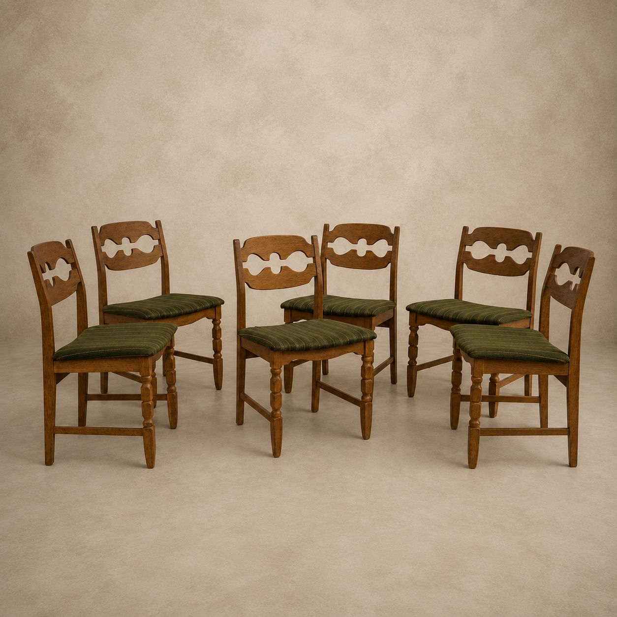 Set of 6 Vintage Henry Kjærnulf (Danish Designer) Razorblade Chairs With Original Upholstery
