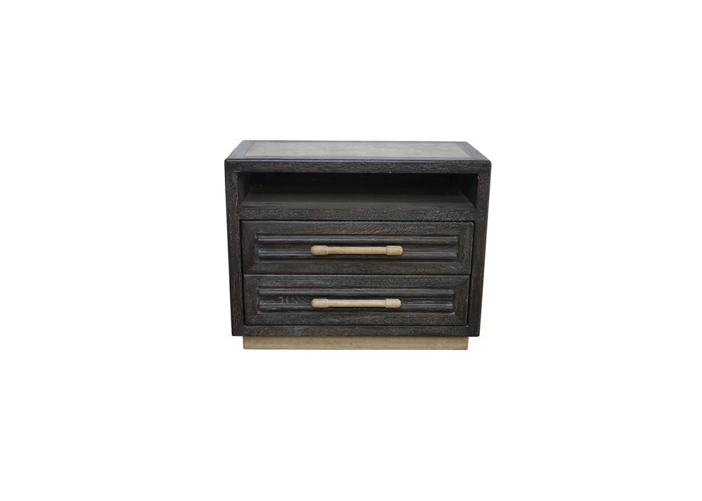 Newly Constructed Black Cerused Nightstand with Oak Handles
