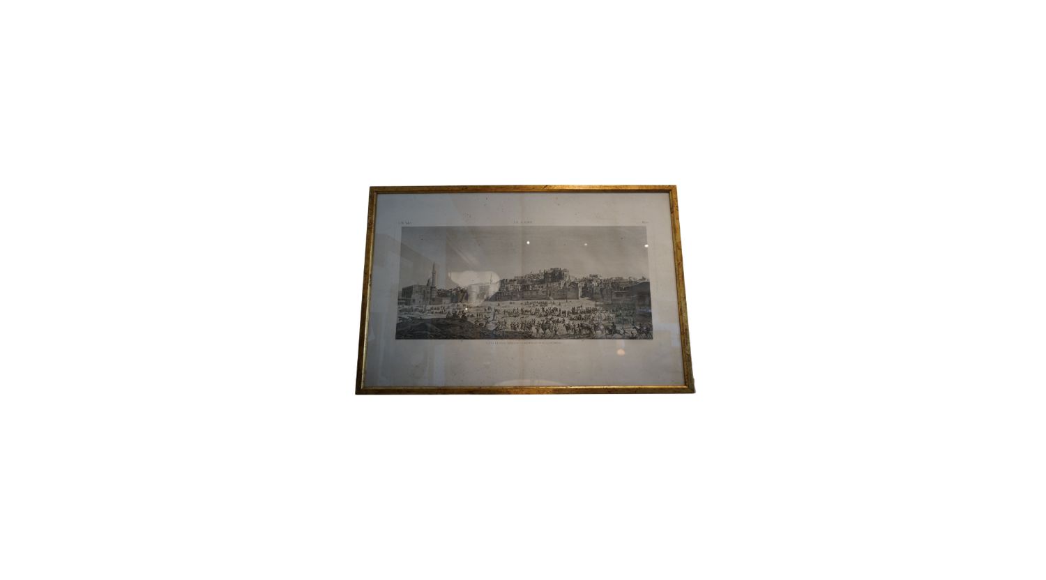 Etching of Egyptian Architecture in Gilt Gold Frame, 44" x 29"