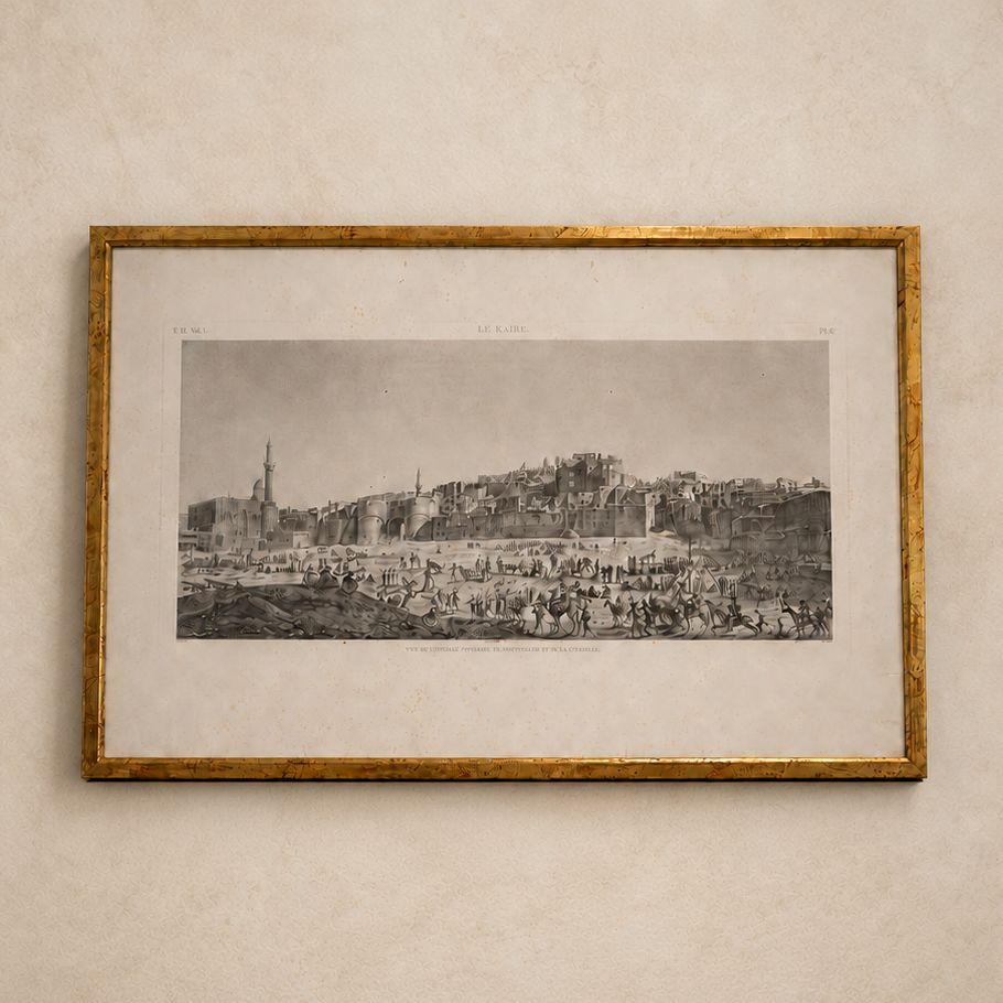 Etching of Egyptian Architecture in Gilt Gold Frame