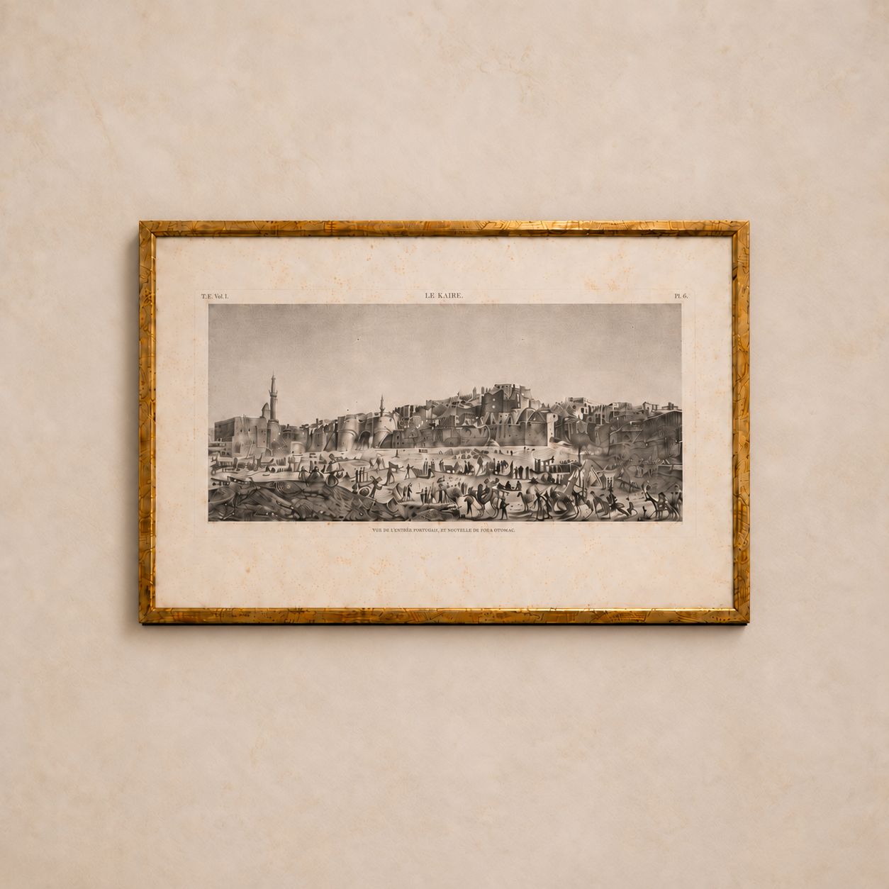 Etching of Egyptian Architecture in Gilt Gold Frame