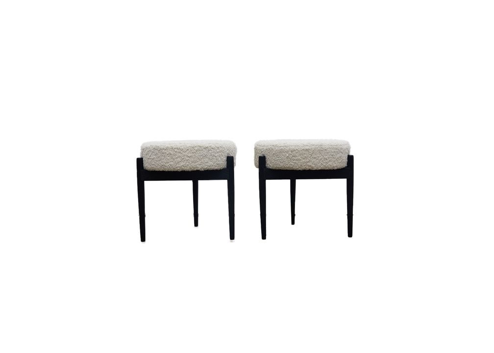 Mid Century Modern Swedish Ottoman, Newly Recovered in Pierre Frey Boucle