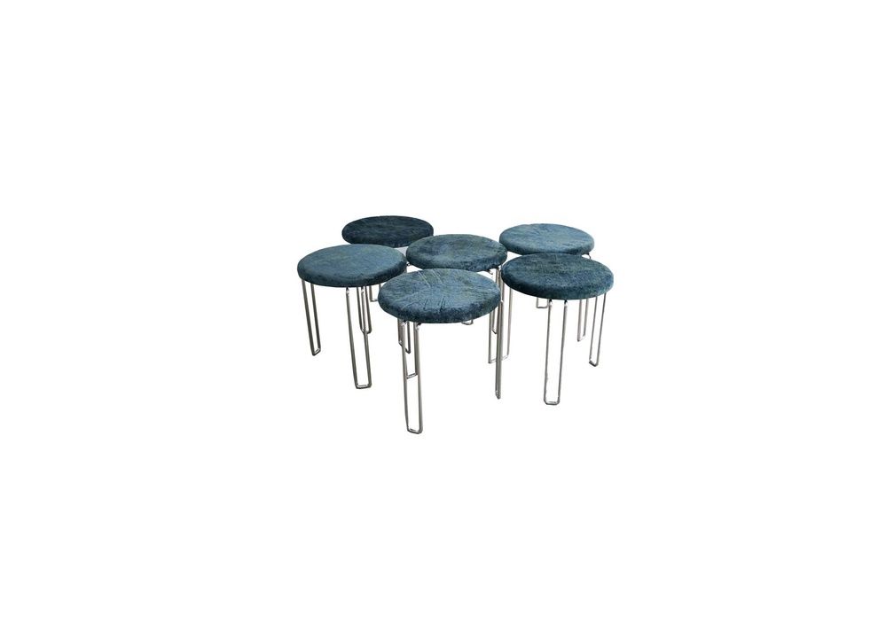 Chrome Stools with Blue Vintage Velvet
