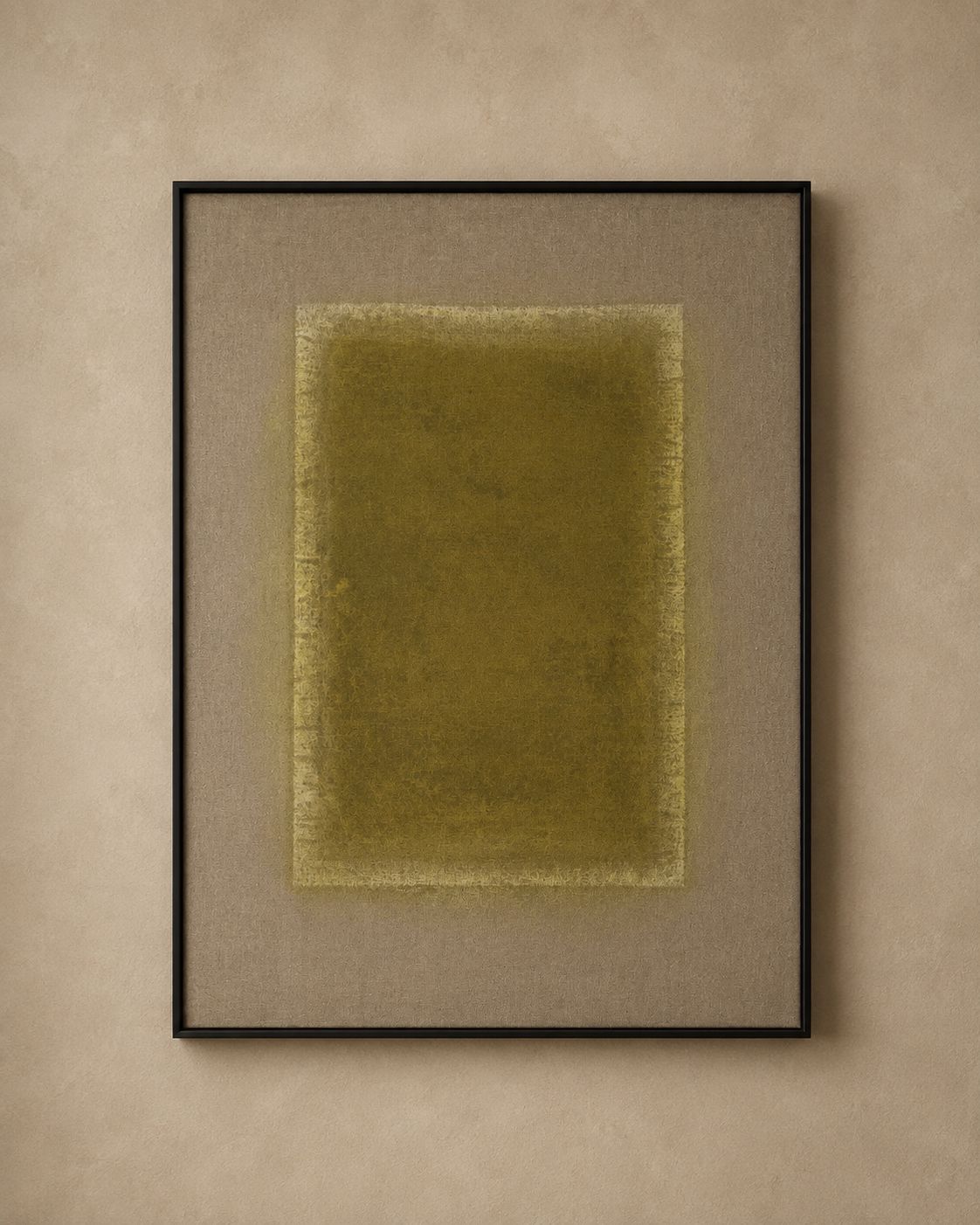 "Are You God's Mountain?" Green Abstract Framed Art. by Todd Mossman, 34 1/2" x 49"