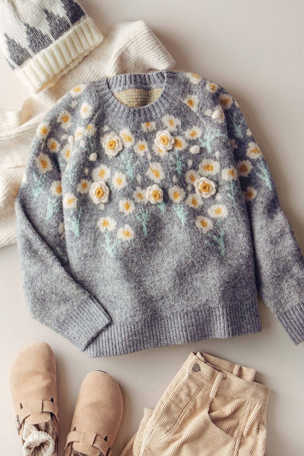 Daisy Embossed Knit Sweater