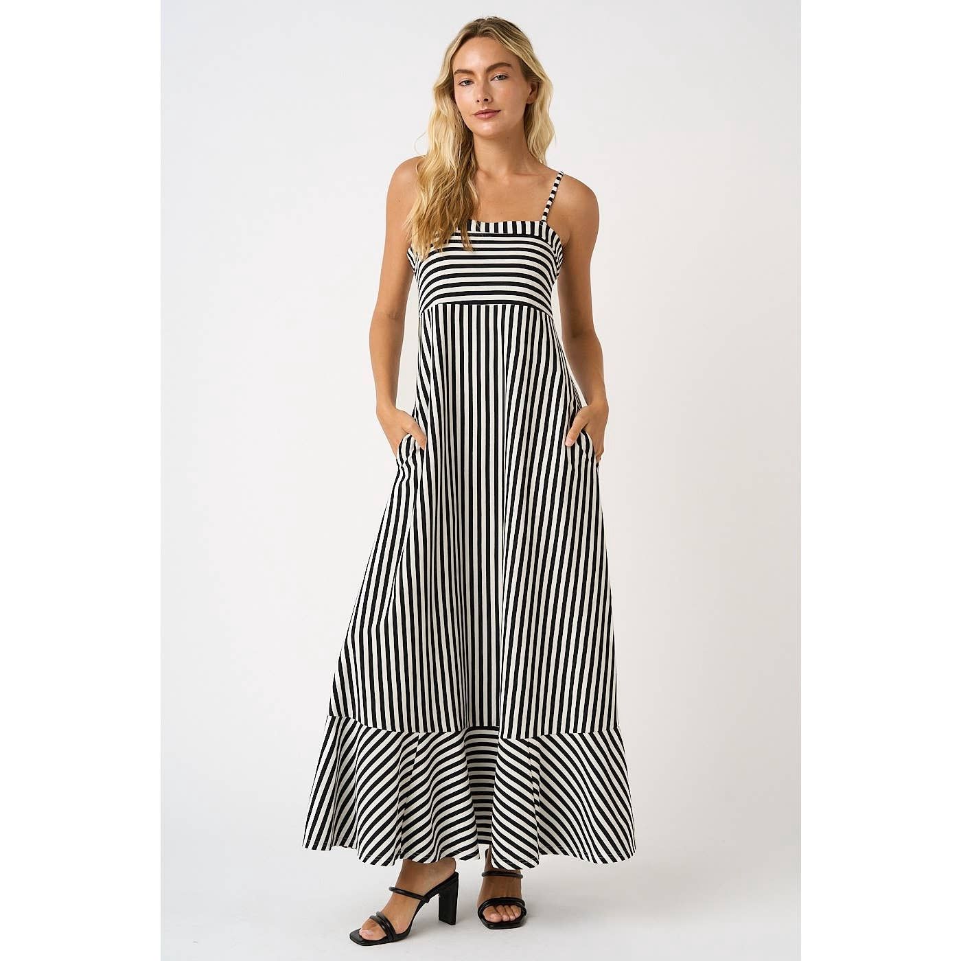 Striped Sleeveless Back Cutout Maxi Dress