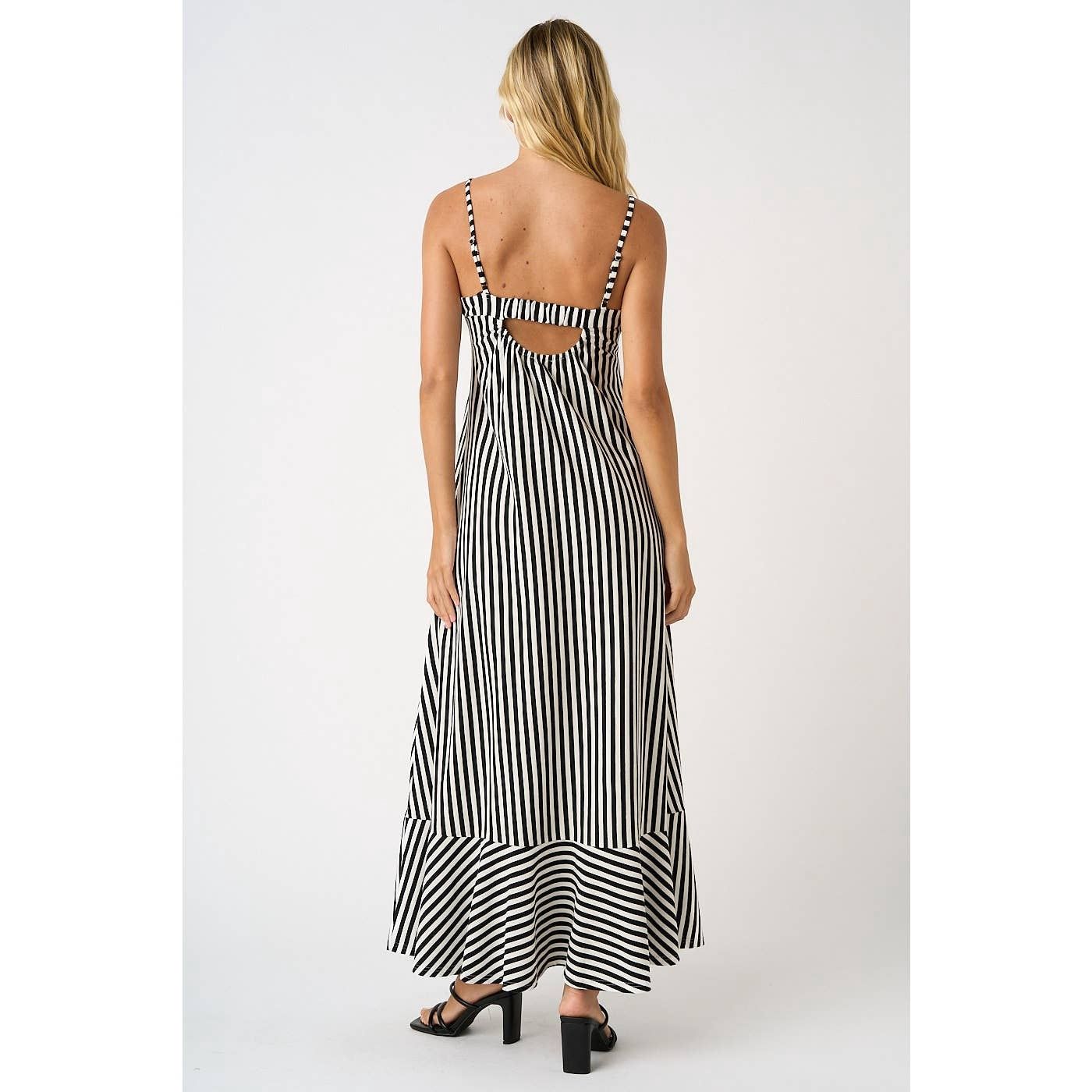 Striped Sleeveless Back Cutout Maxi Dress