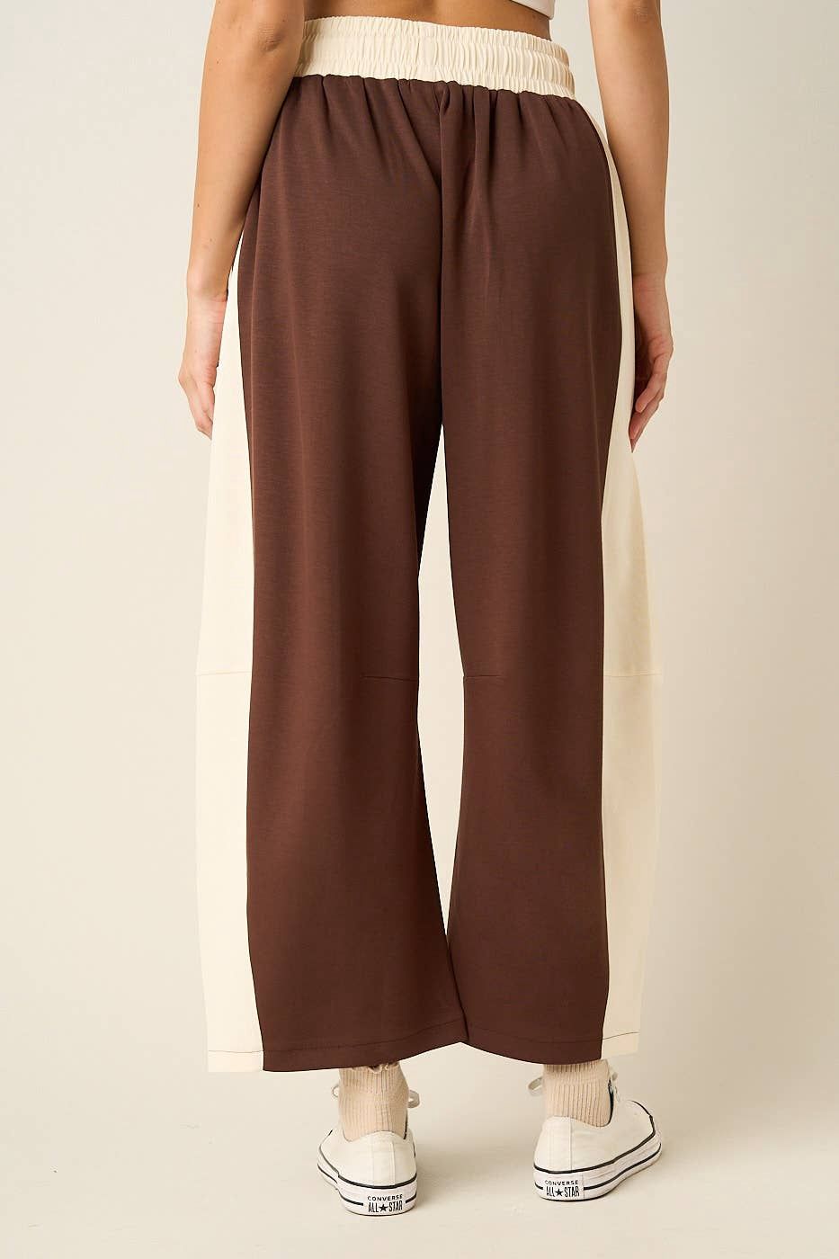 Cloud Knit Contrast Stripe Lounge Barrel Pants- Brown/Ivory