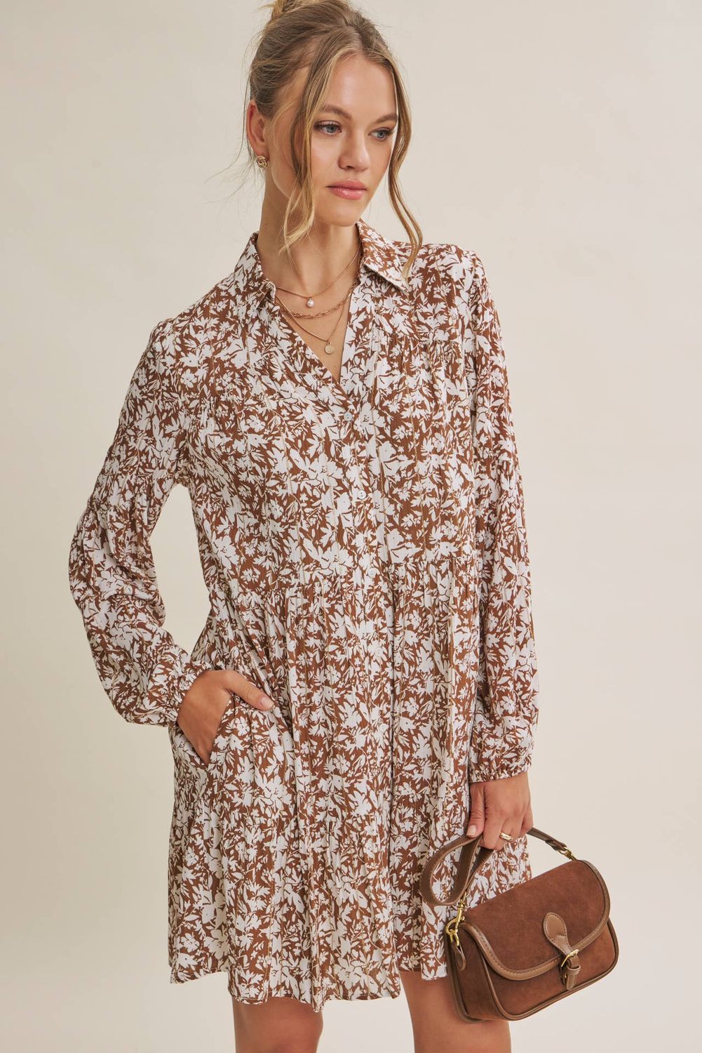 Soft Autumn Floral Dress, Size: L