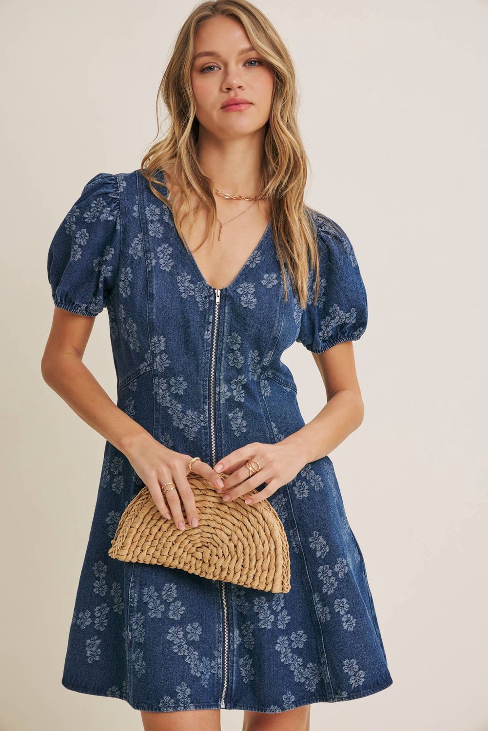 Ready for the Sun Mineral- Washed Denim Fit and Flare Mini
