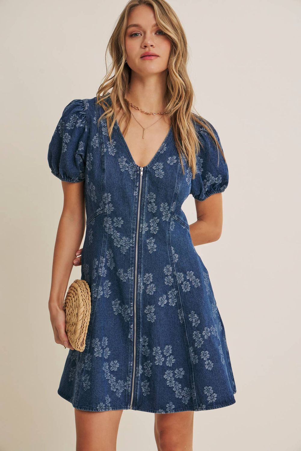 Ready for the Sun Mineral- Washed Denim Fit and Flare Mini, Size: M