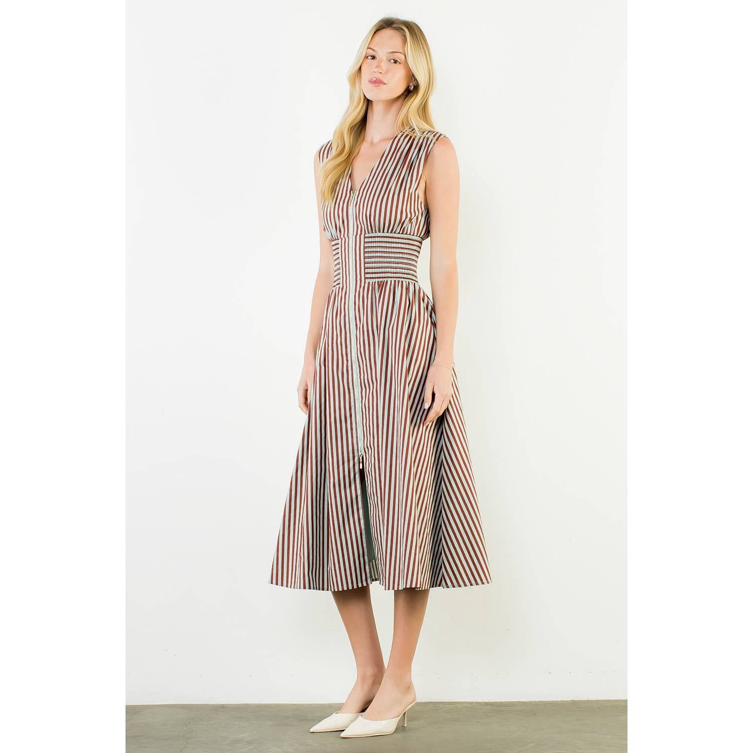 Sleeveless Vertical Stripes Zippered Dress