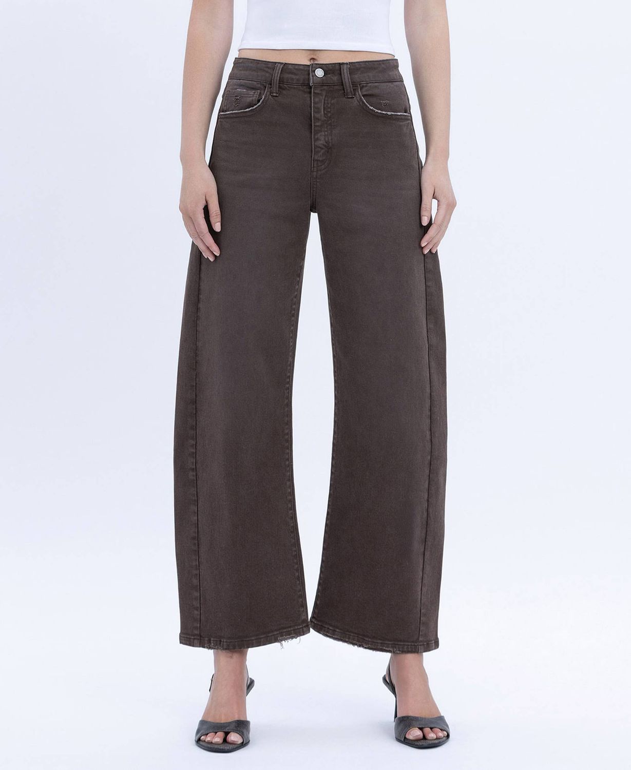 Brown Ankle Barrel Jeans, Size: 27
