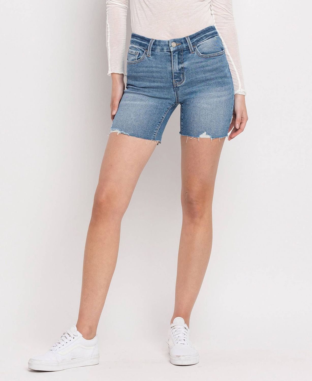 Mid Rise Seamless Waistband Midi Shorts, Size: M
