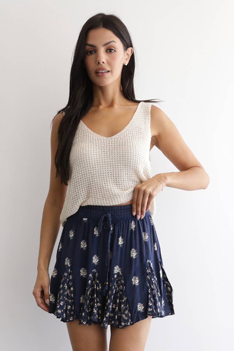 Tie Smocked Waist Printed Shorts
