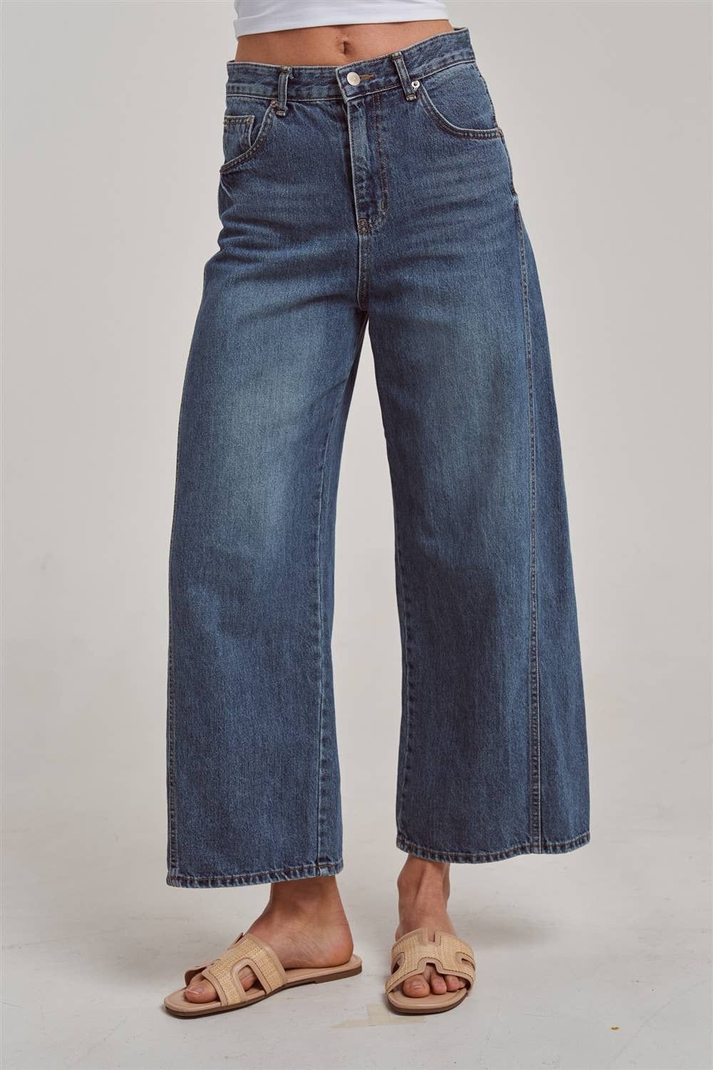 High Rise Wide Leg Daily Casual Denim Pants, Size: S