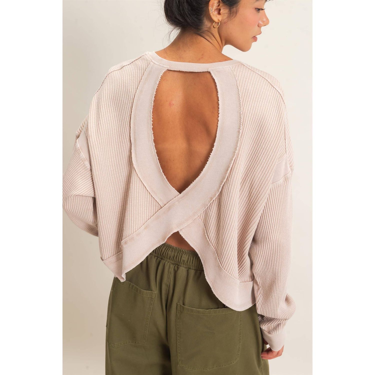 Mineral Wash Waffle Open Back Top, Size: S