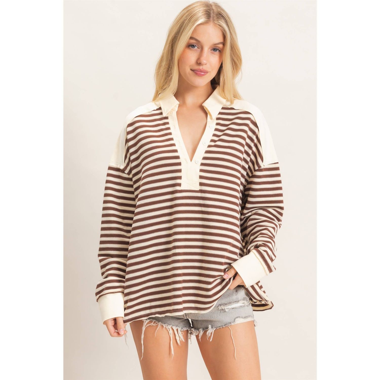Striped Henley Sweatshirt