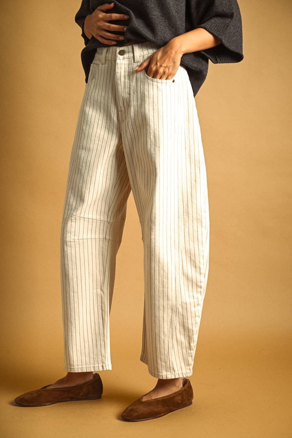 Pinstriped Pattern Barrel Pants