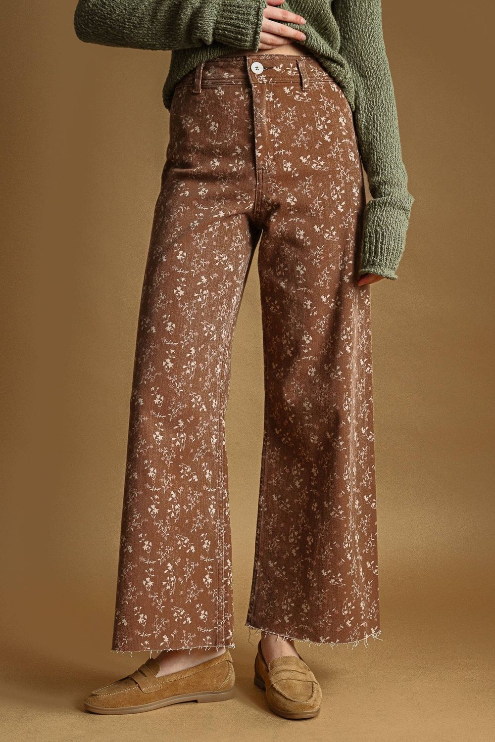 Floral Print Stretched Pants, Size: M